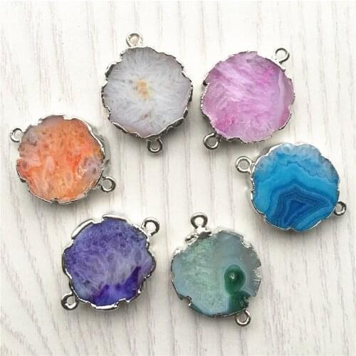 5PCS DropShipping Natural Flake Ashes Pendant, Stone Rubys Connector 21x21mm, Mixed Colors Are Sent Randomly