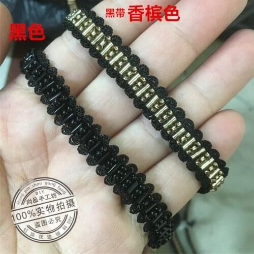 5Yards Sewing Accessories 1cm Black Champagne Elastic Bridal Beaded Rhinestone Lace Appliques Belt For Wedding Dresses