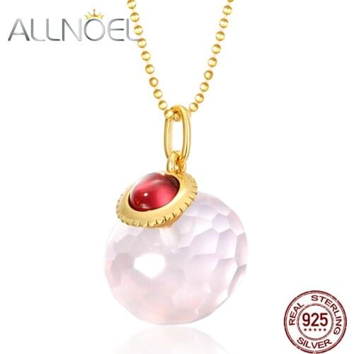 ALLNOEL 925 Sterling Silver Sweater Chain Gives Women Natural Rose Quartz Moissanite Garnet Party Gifts Fine Jewelry Hot Sale