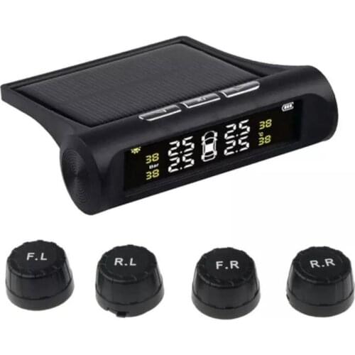 Car Tire Pressure Sensor Monitor System Solar wireless LCD TPMS + 4 External Sensors Atmospheric Pressure Temperature Monitoring