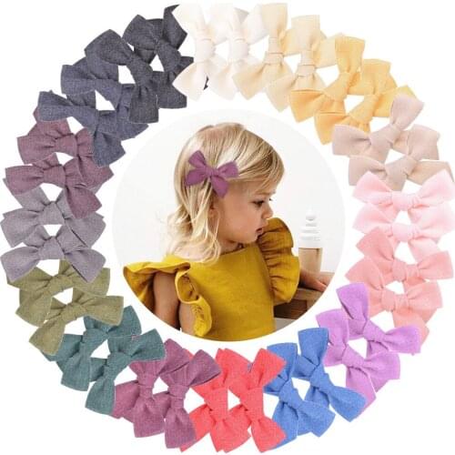 16PCS/Set 3.5'' Candy Color Cotton Fabric Hair Bows For Girls Cute Hairpin Hairgrips Barrettes Kids Headdress Hair Accessories