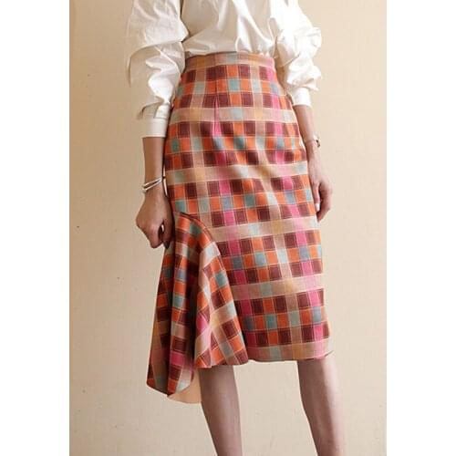 Free Shipping 2020 New Fashion Plaid Elegant Knee Length Women Skirts Pencil S-2XL High Waist Spring And Autumn Suede Skirts