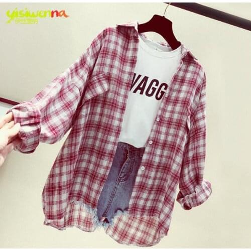 Blouse Women Plaid Shirt Womens Long-Sleeved Shirt Baggy Coat Shirt Blusas Ropa De Mujer