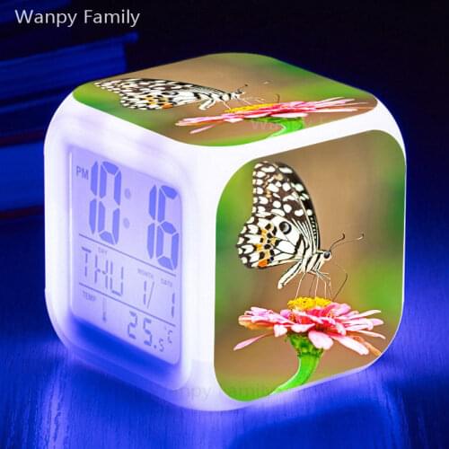 Very Beautiful Butterfly LED Alarm Clock 7 Color Glowing Digital Alarm Clock Kids Birthday Gift Multifunction Flash Watche Clock