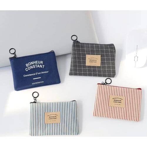 Unisex Canvas Key Card Wallet Mini Wallet Pouch Canvas Small Bag Zipper Coin Purse Card Holder Wallet Four Colors