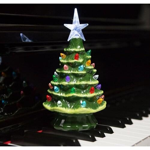 Artificial Ceramic Christmas Tree Light Cordless Hand-painted Desktop Xmas Tree Atmosphere Lamp for Home Office