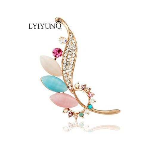 LYIYUNQ Classic Plant Crystal Brooch Pin Vintage Opal Flower Stone Brooches Pins For Women Clothes Accessories Costume Jewelry