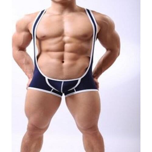 Sexy Men Bandage Zipper Open Crotch U Convex Pouch Bodysuit Hollow Out Shiny Faux Leather Bib Pants Plus Size Gay Wear