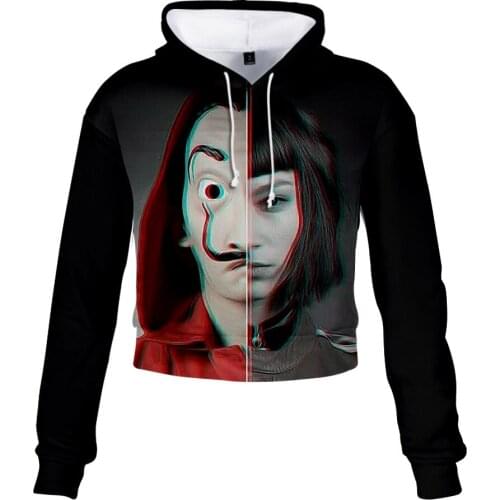 La Casa De Papel Crop Top Hoodie Money Heist Harajuku Long Sleeve Jumper Hooded Pullover Coat Casual Sweatshirt Sudaderas Mujer