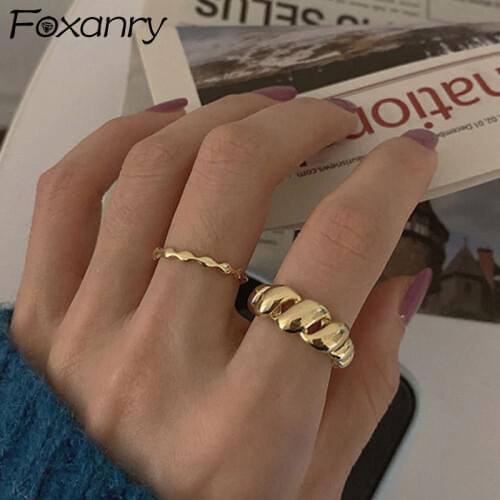 Foxanry Minimalist 925 Sterling Silver Engagement Rings New Fashion Vintage France Gold Plated Elegant Party Jewelry Gifts