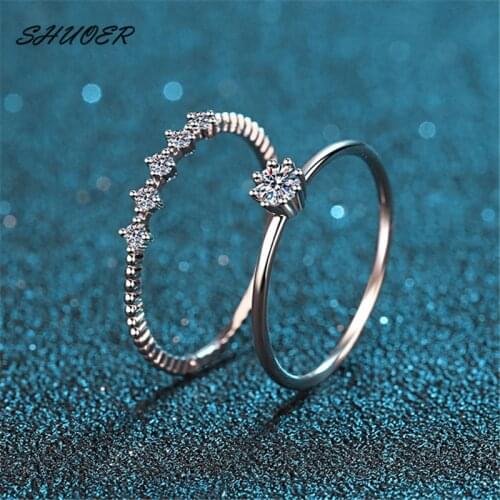 Classic 925 Sterling Silver Pass Diamond Tester Brilliant Cut 0.1 Carat D Color Moissanite Ring Set for Women Elegant Jewelry