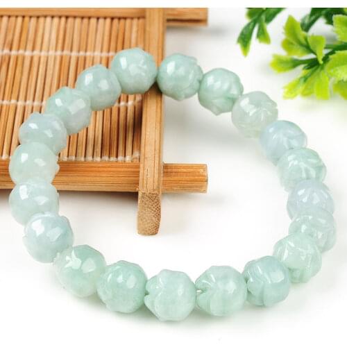 Natural Grade A Jade (jadeite) Bracelet 10mm Floral Bead Bracelet Charming