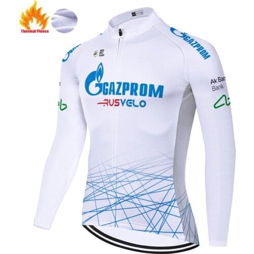 NEW gazprom team cycling jersey 2021 Thermal Fleece long sleeve bicycle jersey for men mayot ciclismo hombre