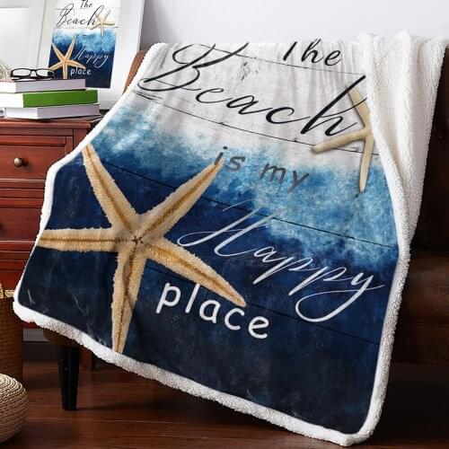 Ocean Beach Starfish Gradient Wood Grain Throw Blanket Soft Fleece Blankets Winter Blanket Portable Picnic Blankets Bedclothes