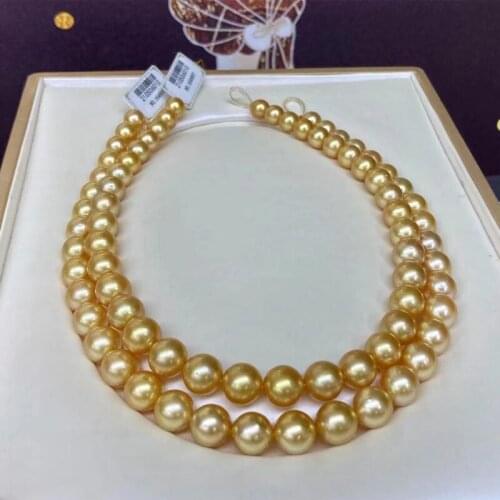 Fine Jewelry Pearl Necklace With Sterling Silver Clasp,Natural Ocean 9-12mm Round Golden Pearls Necklaces for Women Fine Gift