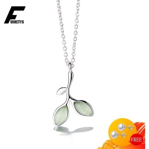BaliJelry Fashion Necklace 925 Silver Jewelry Accessories Leaf Shaped Cat Eye Stone Pendant for Women Wedding Engagement Party