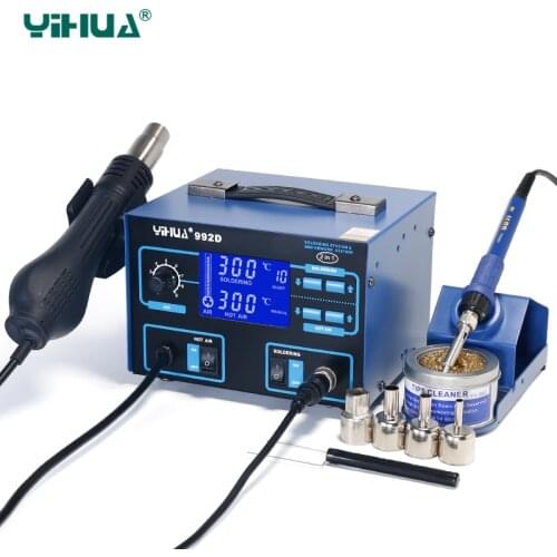 Hot Air Soldering Station SMD Blue Ferroalloy Iron Holder Soldering Iron Station Set For Soldering YIHUA 992D