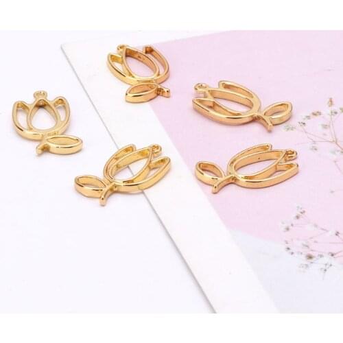 R2LE 5Pcs Tulips Flower Metal Frame Pendant Open Bezel Blank Setting UV Resin Jewelry