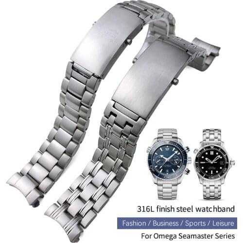 20mm Stainless Steel Watch Band Replacement for Omega Seamaster 300 Ocean 007 316L Solid 22mm Silver Strap Bracelet Accessories