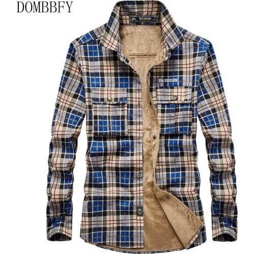 Shirt Men Plaid Flannel Shirts Mens Casual Autumn Winter Spring Thick Warm Fleece Cotton Long Sleeve Shirt 4XL Camisa Masculina