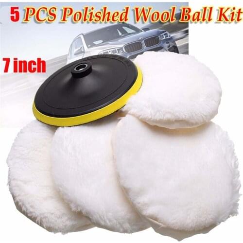 5Pcs/Set 7inch Wool Polishing Pads Wheel Soft Buffing Pads With Hook & Loop Drill Adapter For Car Polisher Polishing And Buffing