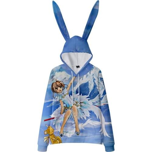 WAMNI Cardcaptor Sakura Bunny Ears Hoodie Fashion Hoody Sweatshirts New Cosplay Bunny Ear Pullover Women Girls Bunny Ear Tops