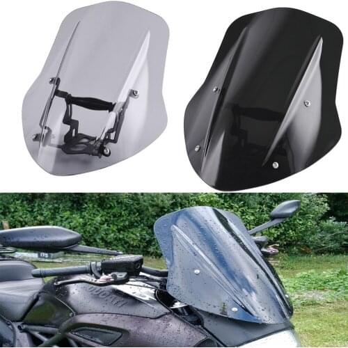 For Ducati Diavel 2014 2015 2016 2017 2018 Motorcycle Windscreen Windshield Deflector Shield Screen With Bracket Black Smoke