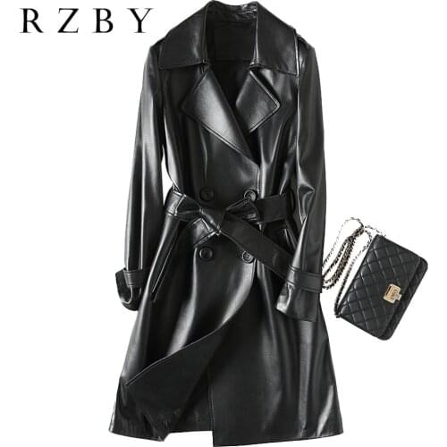 Women sheepskin 100% autumu long warm jacket genuine slim lapel leather coat RZBY232