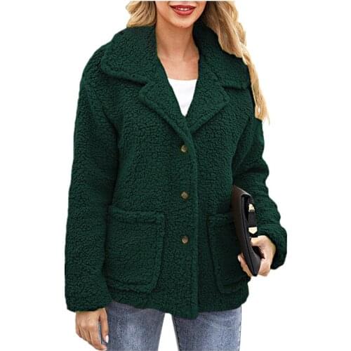 AECU Women Long Sleeve Plush Coat Female Pocket Coat Winter Clothes Oversized Jacket Outwear Coat for Women