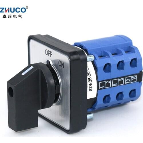 ZHUCO SZW26/LW26-20/C06.3 20A Three Pole Two Position OFF-ON 64X64 48X48 mm Panel Selector Transfer Rotary Cam Universal Switch