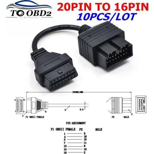 10PCS/lot For Kia 20Pin to 16Pin Extension Interface OBDII 16 Pin Female to For Kia 20 Pin Diagnosis Connector
