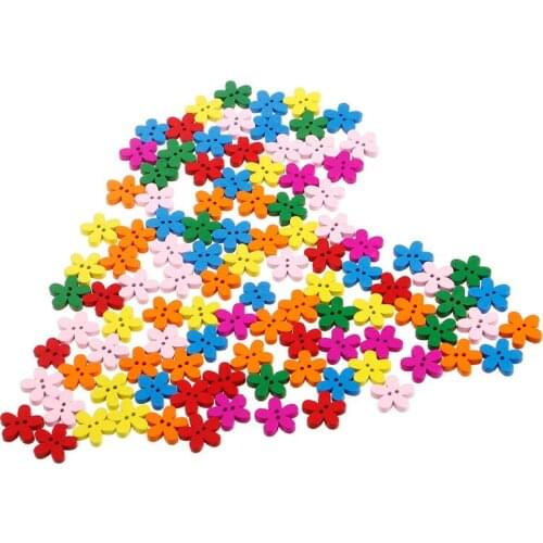 100Pcs/Pack 2 Holes Mix Flower Wooden Buttons Handmade Sewing Scrapbooking DIY Craft