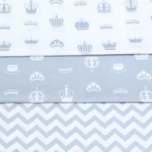 100% cotton CARTOON white GRAY crown chevron twill cloth DIY for kids crib bedding cushions handwork home decor tissue