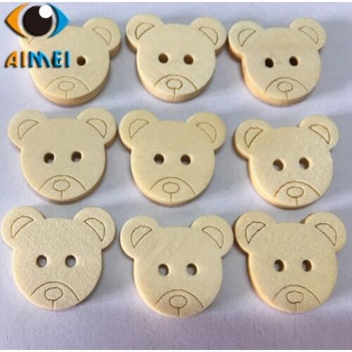 100pcs Lovely Cartoon Bear Head Wooden Decorative Button For Leather Craft Sewing Button DIY Materials Needlework Accessories