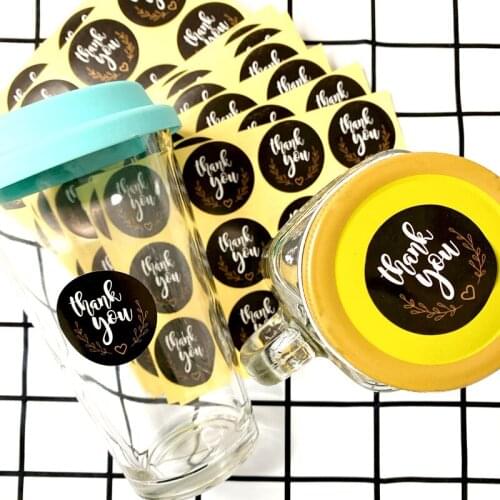 1200Pcs Round Thank You Label Sticker Black sticker with White letter Students' DIY Retro Seal Sticker For Handmade Products