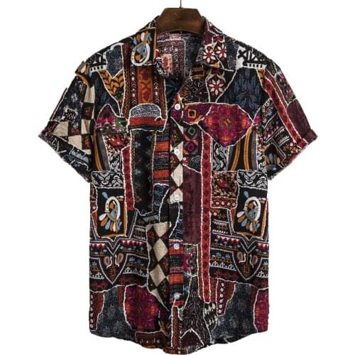 2021 Summer Vintage Shirt For Men Cardigan Short Sleeve Shirts Print Shirt Men Ethnic Top Blouse printed t shirt for men рубашка