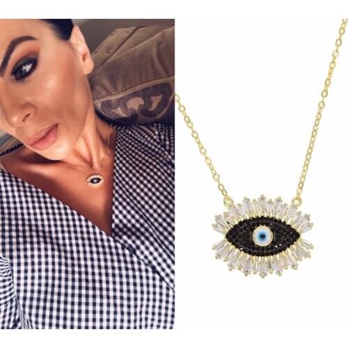 2021 New Design Korean Fashion Pave Evil Eye CZ Pendant Shiny Crystal Magic Black Eyelash Necklace Cute Girl Women Charm Jewelry