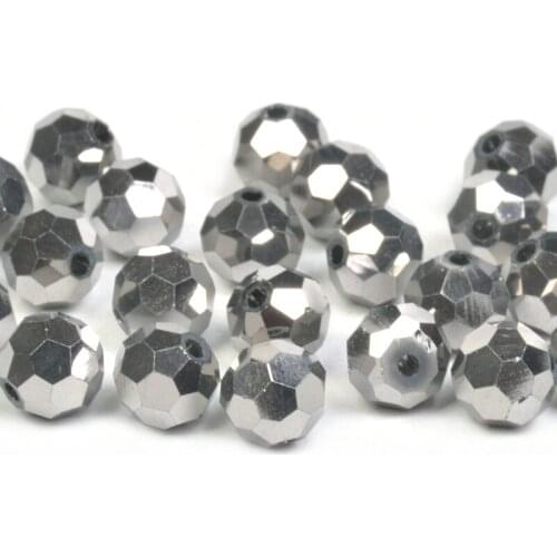 4 6 8 MM Silver plated Round Faceted Austria Crystal Glass beads Football Beads Loose Crafts Spacer Beads for Jewelry Making