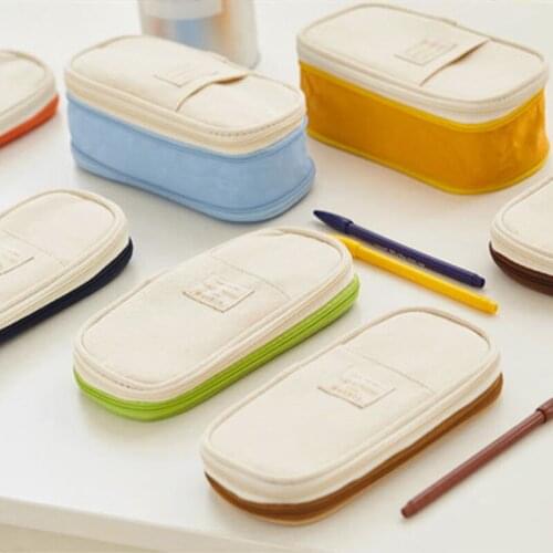 Canvas pencil case double-layer large-capacity pencil case pencil case children boys and girls stationery school supplies