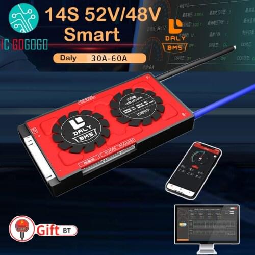 DALY Smart 14S 52V 48V Li-ion Lithium Battery Protection Board 18650 Lipo BMS 30A 40A 60A Balance Bluetooth APP PC RS485 CAN
