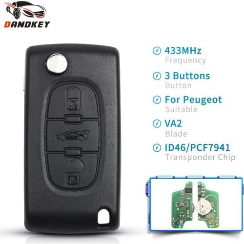 Dandkey CE0523 Flip Car Remote Key Fob ID46 Chip For Citroen For PEUGEOT 207 208 307 308 408 Partner Auto ASK 433MHz VA2 Blade