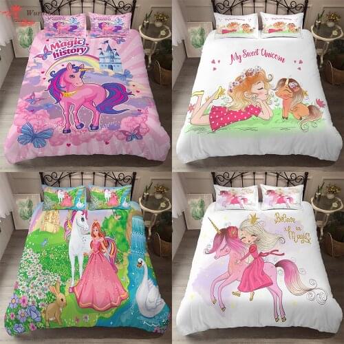 Homesky Cute Unicorn Castle Bedding Set for Princess Girl Dedicated Single Size Duvet Cover Pillowcase Bedroom Decor Bedclothes