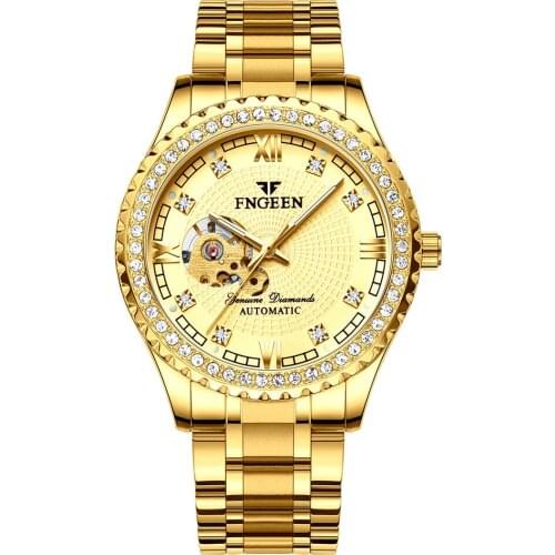 FNGEEN 8073 Mens Clock Luminous Men Automatic Mechanical Watches Stainless Steel Strap Mens Watches Wristwatch Gift for