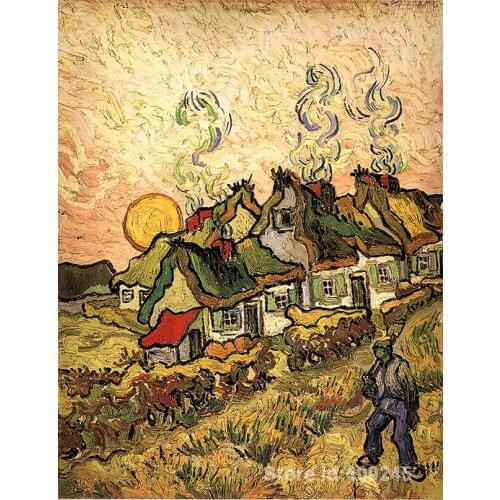 Paintings by Vincent Van Gogh Thatched Cottages in the Sunshine Reminiscence of the North wall art Hand painted High quality