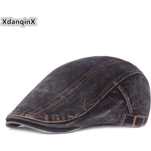 XdanqinX Adult Mens Washed Denim Cotton Beret Hat Adjustable Size Vintage Womens Hats Retro Literary Youth Tongue Cap Unisex