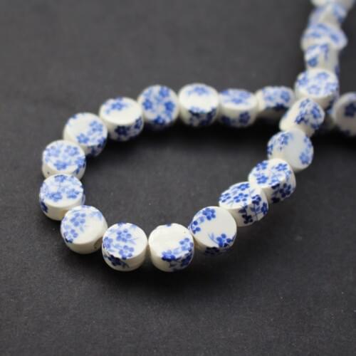 30Pcs 8mm 10mm Ceramic Beads Round flat beads White with Blue Blossom for Bracelet Necklace Earring DIY Craft jewelry making