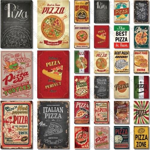 Pizza Metal Sign Vintage Tin Sign Plaque Vintage Retro Wall Decor for Cafe Bistro Restaurant Pizza Zone