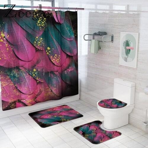 Microfiber Bath Mat Set Bathroom Carpet Flannel Shower Curtain Anti-slip Floor Carpet U-Shaped Toilet Rug Home Decor Toilet Mat