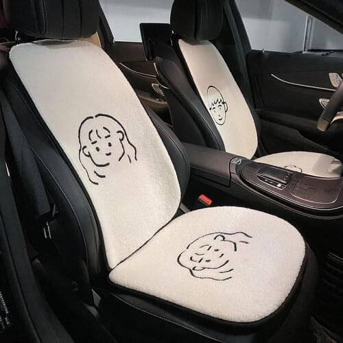 Cute Wool Warm Car Seat Cover Boy And Girl Pattern Wool Warm Winter Car Universal Seat Cover Car Goods Interior Accessories