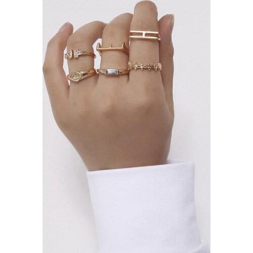 Boho Trendy Gold Geometric Alphabet Joint Ring Set For Women Letter Crystal Midi Finger Ring 2020 Female Bohemian Jewelry Gifts